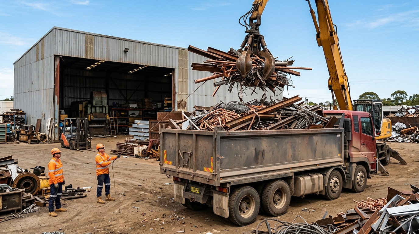 Shine Motor truck being loaded with scrap metal for collection across NSW