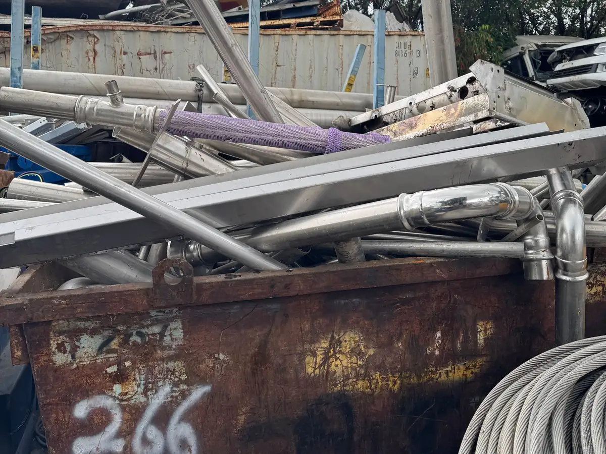 Bin of metal tube and profile offcuts at the Ingleburn yard